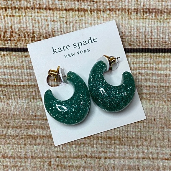 kate spade Jewelry - Kate Spade NWT Teal Glitter Huggie Hoop Earrings